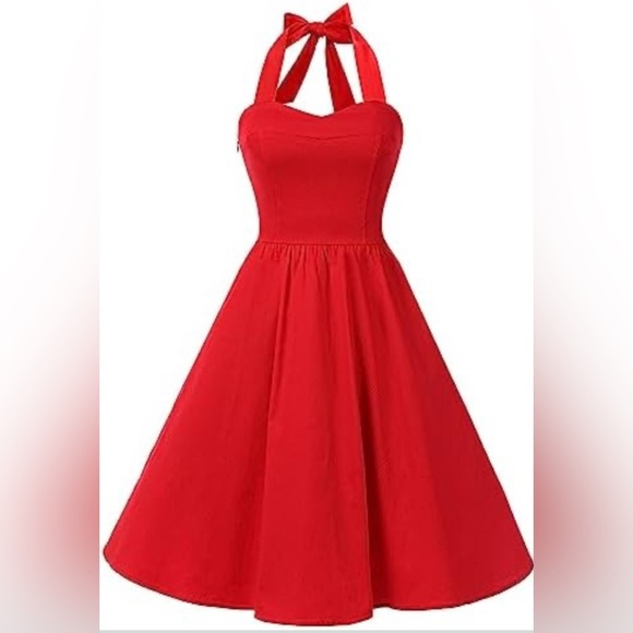 Topdress Dresses & Skirts - Red Halter A-Line Pleated Dress